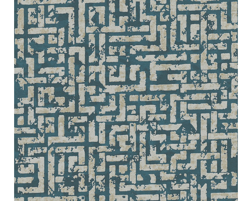 Papier peint intissé 38695-3 motif graphique bleu-or Gros plan d''un tapis avec un motif de labyrinthe
