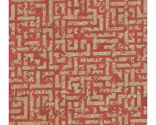 Papier peint intissé 38695-4 motif graphique rouge-or Papier peint à motif de labyrinthe