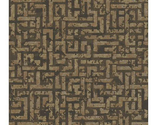 Papier peint intissé 38695-5 motif graphique marron-or Papier peint avec motif de labyrinthe