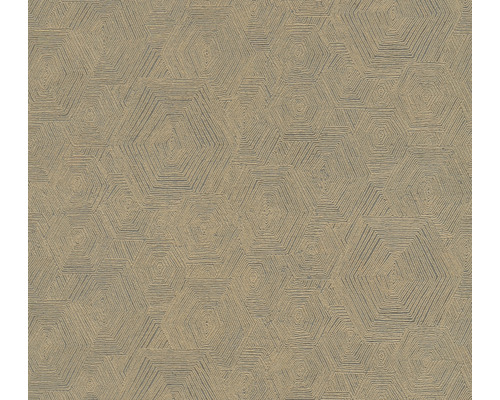 Papier peint intissé 38698-3 graphique ethno 3D gris-or Papier peint avec motif géométrique hexagonal
