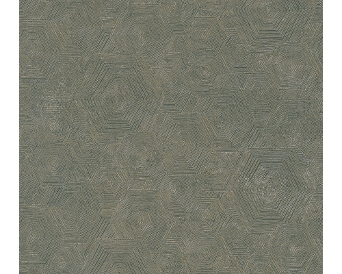 Papier peint intissé 38698-4 graphique ethno 3D vert-or Papier peint avec motif géométrique hexagonal