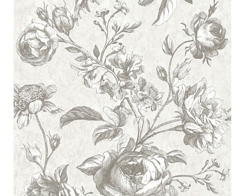 Papier peint intissé 38700-1 Roses vintage gris blanc Papier peint à motif de roses