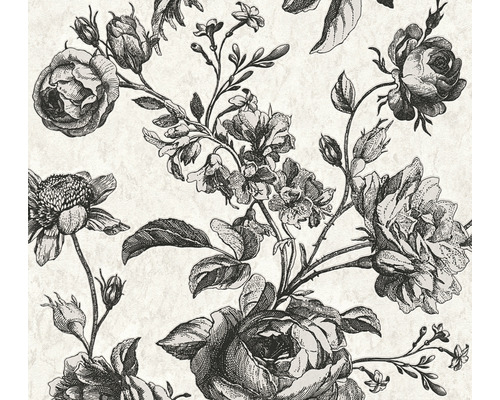 Papier peint intissé 38700-2 Roses vintage noir-blanc