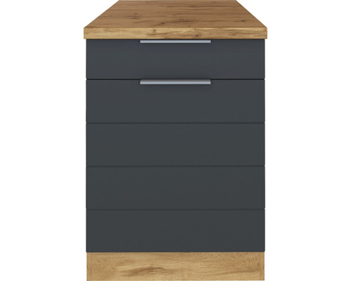 Meuble bas de cuisine avec tiroirs et plan de travail aspect bois