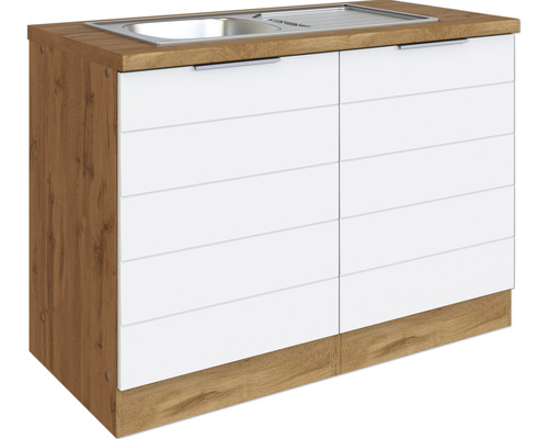 Spülenschrank inkl Spüle Held Möbel Florenz BxTxH 120 x 60 x 82 cm Front weiss matt Korpus eiche hell