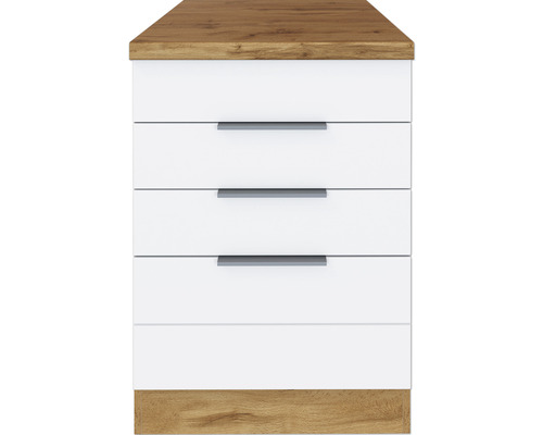 Kommode mit drei Schubladen, Holz und Metall