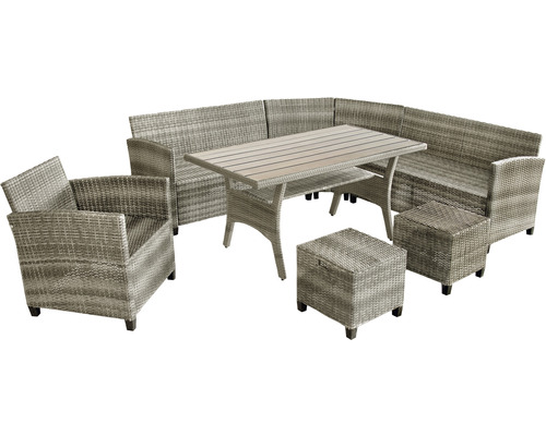 Ensemble de meubles de jardin avec table, banc d''angle, fauteuil et tabourets