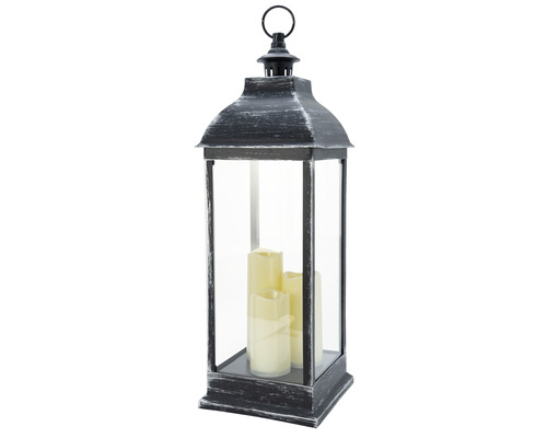 Lanterne avec bougie LED Lafiora h 71 cm noir, argent
