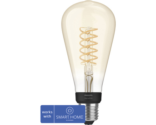Philips hue LED Lampe Kegelform 7W 550lm - Kompatibel mit SMART HOME by hornbach Philips Hue White Filamentlampe in Edisonform mit E27 Fassung und Smart Home Logo
