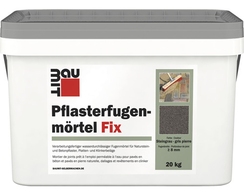 Mortier pour joints de pavés Baumit Fix gris pierre 20 kg Mortier de jointoiement pour pavés Fix en seau, prêt à l''emploi et perméable à l''eau pour pavés en pierre naturelle et béton, dalles et revêtements en clinker, 20 kg