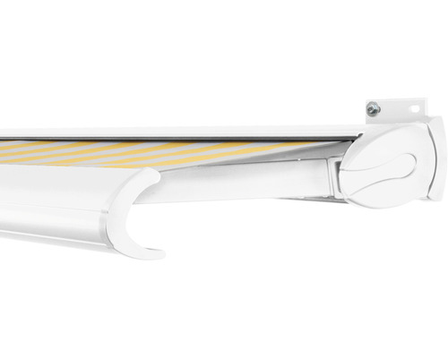 SOLUNA Kassettenmarkise Exclusiv 3,5x2 Stoff Dessin 1012 Gestell RAL 9010 verkehrsweiss Antrieb rechts inkl. Motor und Wandschalter