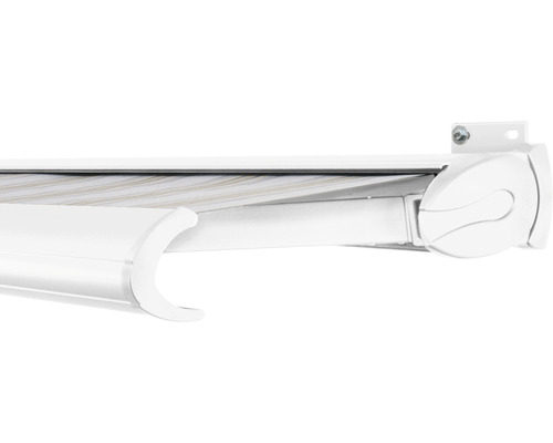 SOLUNA Kassettenmarkise Exclusiv 4x2 Stoff Dessin 6287 Gestell RAL 9016 verkehrsweiss Antrieb rechts inkl. Motor und Wandschalter