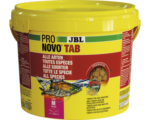 Nourriture en comprimés JBL PRONOVO Taille M 5,5 l JBL Pro Novo Tab nourriture pour poissons toutes espèces dans un seau jaune