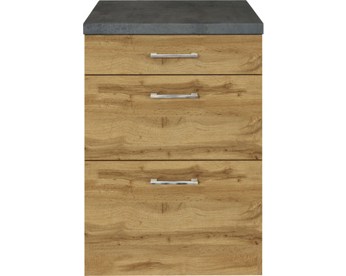 Meuble sous-lavabo avec trois tiroirs et plan de travail