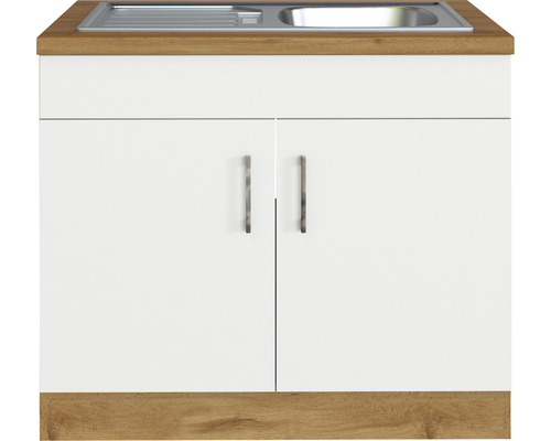 Meuble sous-évier avec évier en acier inoxydable et deux portes