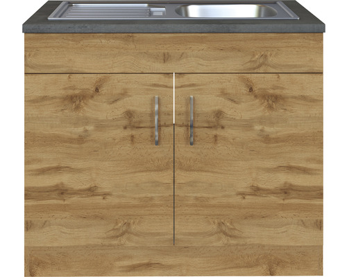 Spülenunterschrank mit Holztüren und Edelstahlspüle