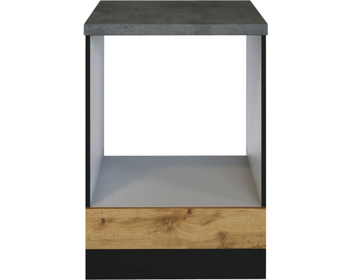 Meuble bas de cuisine avec plan de travail en béton et élément en bois