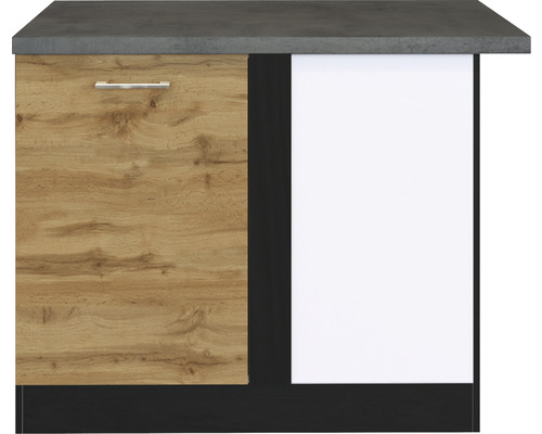 Meuble bas de cuisine avec plan de travail, une porte et un compartiment ouvert