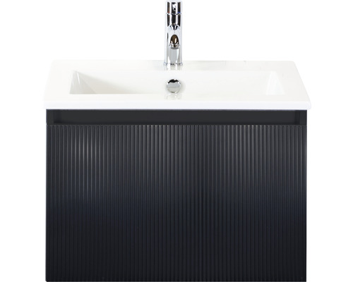 Ensemble de meubles de salle de bains Sanox Frozen 3D lxhxp 61 x 42 x 46 cm couleur de façade noir mat 2 pièces avec lavabo en céramique
