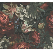 Tapete mit floralem Muster aus Rosen, Tulpen, Lilien und Hortensien