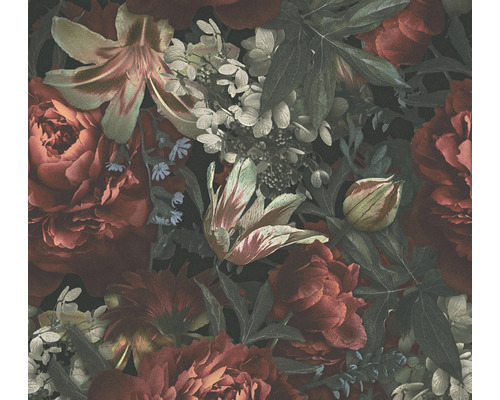 Tapete mit floralem Muster aus Rosen, Tulpen, Lilien und Hortensien