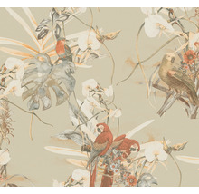 Tapete mit Papageien- und Pflanzenmuster