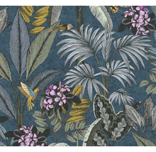 Tapete mit Dschungelmotiv, einschließlich Blätter, Blumen und Vögel