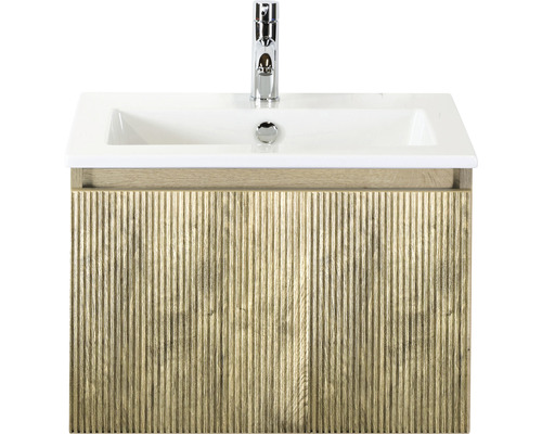 Ensemble de meubles de salle de bains Sanox Frozen 3D lxhxp 61 x 42 x 46 cm couleur de façade chêne français 2 pièces avec lavabo en céramique