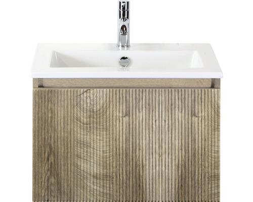 Ensemble de meubles de salle de bains Sanox Frozen 3D lxhxp 61 x 42 x 46 cm couleur de façade grain oak 2 pièces avec lavabo en céramique