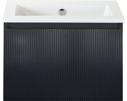 Ensemble de meubles de salle de bains Sanox Frozen 3D lxhxp 61 x 42 x 46 cm couleur de façade noir mat 2 pièces avec lavabo en céramique sans perçage de robinetterie