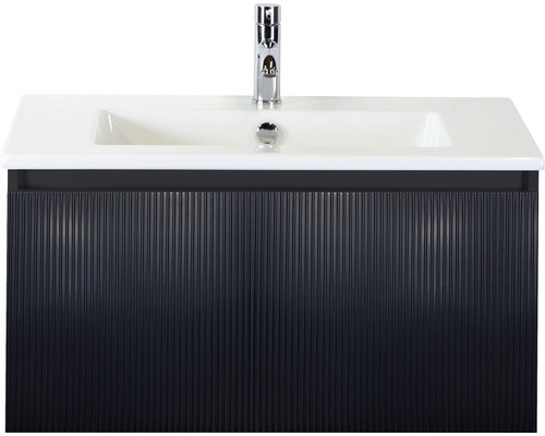 Ensemble de meubles de salle de bains Sanox Frozen 3D lxhxp 81 x 42 x 46 cm couleur de façade noir mat 2 pièces avec lavabo en céramique