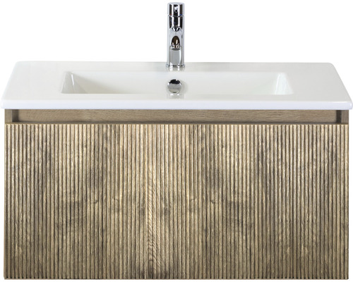 Ensemble de meubles de salle de bains Sanox Frozen 3D lxhxp 81 x 42 x 46 cm couleur de façade chêne français 2 pièces avec lavabo en céramique