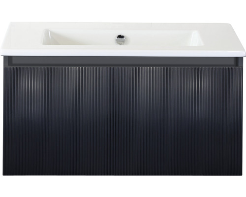 Ensemble de meubles de salle de bains Sanox Frozen 3D lxhxp 81 x 42 x 46 cm couleur de façade noir mat 2 pièces avec lavabo en céramique sans perçage de robinetterie
