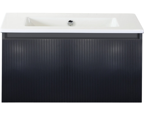 Lavabo avec meuble bas Sanox FROZEN 3D lxhxp 81x42x46 cm couleur de façade noir mat 75740132