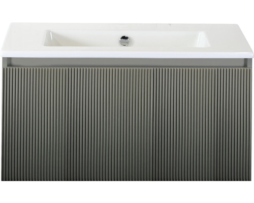 Ensemble de meubles de salle de bains Sanox Frozen 3D lxhxp 81 x 42 x 46 cm couleur de façade pétrole 2 pièces avec lavabo en céramique sans perçage de robinetterie