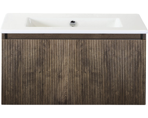 Ensemble de meubles de salle de bains Sanox Frozen 3D lxhxp 81 x 42 x 46 cm couleur de façade charleston 2 pièces avec lavabo en céramique sans perçage de robinetterie