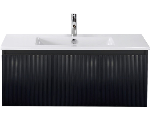 Badmöbel-Set Sanox Frozen 3D BxHxT 101 x 42 x 46 cm Frontfarbe schwarz matt 2-teilig mit Waschtisch Keramik