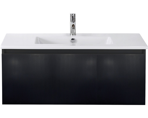 Lavabo avec meuble bas Sanox FROZEN 3D lxhxp 101x42x46 cm couleur de façade noir mat 75740232