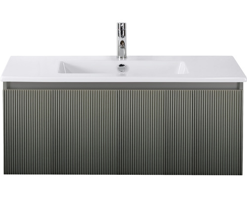 Ensemble de meubles de salle de bains Sanox Frozen 3D lxhxp 101 x 42 x 46 cm couleur de façade pétrole 2 pièces avec lavabo en céramique