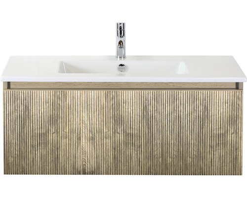 Lavabo avec meuble bas Sanox FROZEN 3D lxhxp 101x42x46 cm couleur de façade french oak 75740263