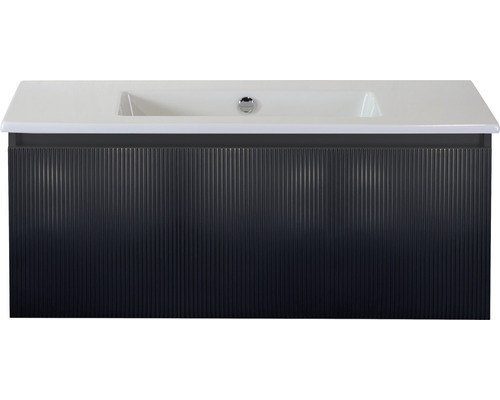 Badmöbel-Set Sanox Frozen 3D BxHxT 101 x 42 x 46 cm Frontfarbe schwarz matt 2-teilig mit Waschtisch Keramik ohne Hahnloch