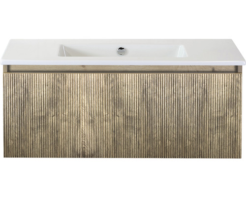 Ensemble de meubles de salle de bains Sanox Frozen 3D lxhxp 101 x 42 x 46 cm couleur de façade chêne français 2 pièces avec lavabo en céramique sans perçage de robinetterie