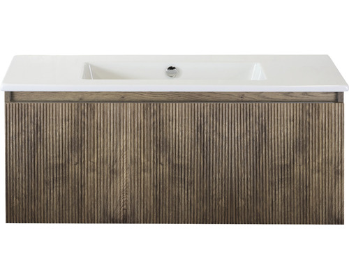 Ensemble de meubles de salle de bains Sanox Frozen 3D lxhxp 101 x 42 x 46 cm couleur de façade charleston 2 pièces avec lavabo en céramique sans perçage de robinetterie