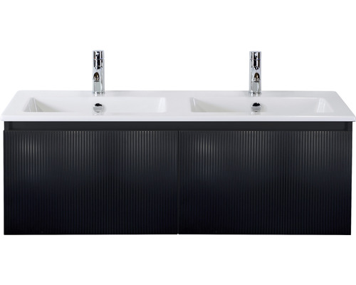 Badmöbel-Set Sanox Frozen 3D BxHxT 121 x 42 x 46 cm Frontfarbe schwarz matt 2-teilig mit Doppelwaschtisch Keramik