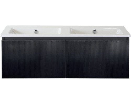 Ensemble de meubles de salle de bains Sanox Frozen 3D lxhxp 121 x 42 x 46 cm couleur de façade noir mat 2 pièces avec lavabo double en céramique sans perçage de robinetterie