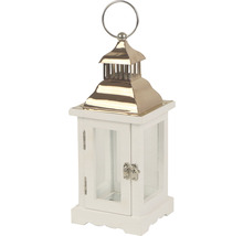 Lanterne décorative blanche avec poignée et toit en métal