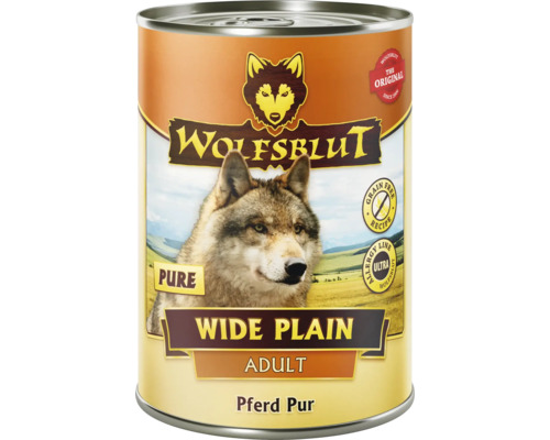 Pâtée pour chien WOLFSBLUT Wide Plain Pure Adult, cheval avec des supers aliments précieux, sans céréales, sans gluten 395 g