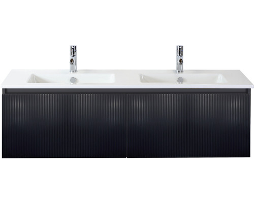 Badmöbel-Set Sanox Frozen 3D BxHxT 141 x 42 x 46 cm Frontfarbe schwarz matt 2-teilig mit Doppelwaschtisch Keramik