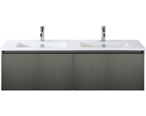 Ensemble de meubles de salle de bains Sanox Frozen 3D lxhxp 141 x 42 x 46 cm couleur de façade pétrole 2 pièces avec lavabo double en céramique