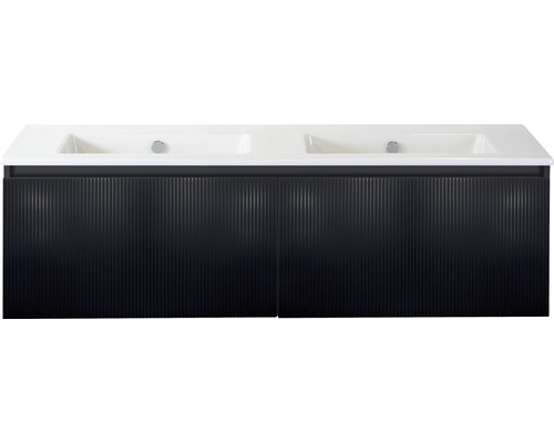 Badmöbel-Set Sanox Frozen 3D BxHxT 141 x 42 x 46 cm Frontfarbe schwarz matt 2-teilig mit Doppelwaschtisch Keramik ohne Hahnloch
